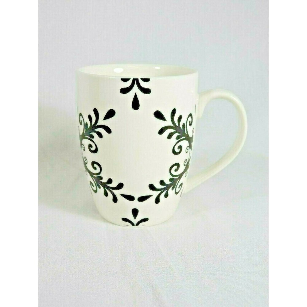 Portobello by Inspire China Mug White w/ Black Snowflake Pattern 4-1/8" Tall